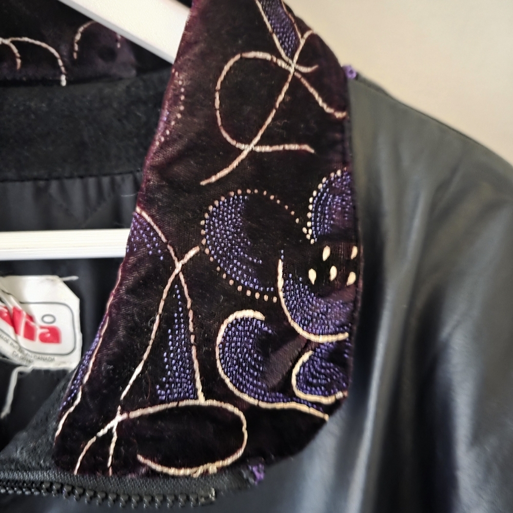 Alia L Vintage 80s 90s Eclectic Retro Leather Suede & Velvet Bomber Jacket - Picture 5 of 16
